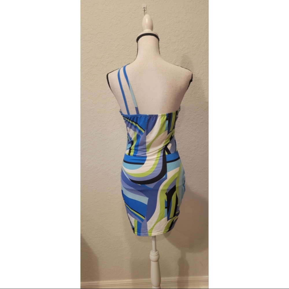 Blue Abstract One Shoulder Dress - Picture 4 of 4
